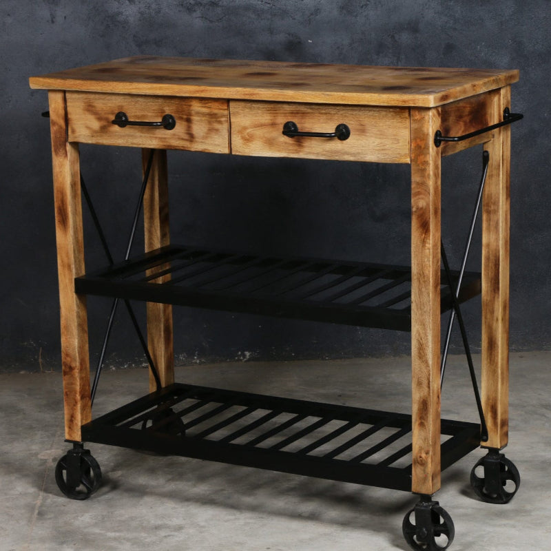 Hardwood Butlers Trolley On Wheels Distressed Finish