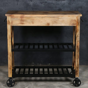 Hardwood Butlers Trolley On Wheels Distressed Finish