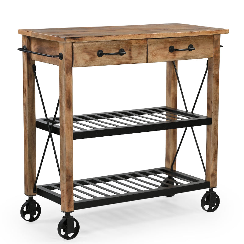 Hardwood Butlers Trolley On Wheels Distressed Finish