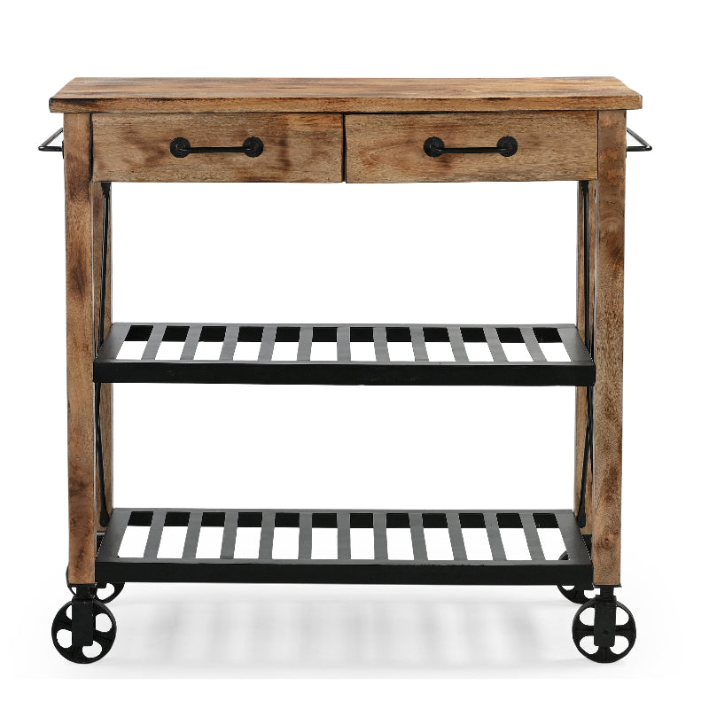 Hardwood Butlers Trolley On Wheels Distressed Finish