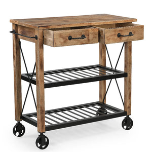 Hardwood Butlers Trolley On Wheels Distressed Finish