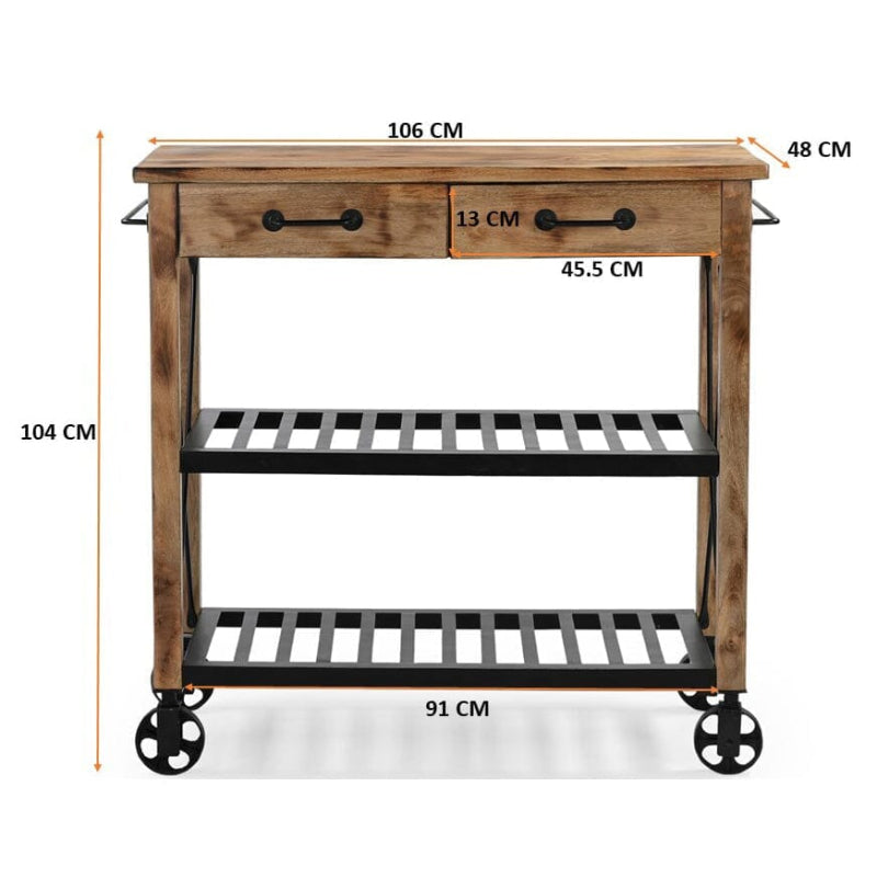 Hardwood Butlers Trolley On Wheels Distressed Finish