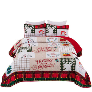 Festive Snowman Merry Christmas Queen Bedspread Set