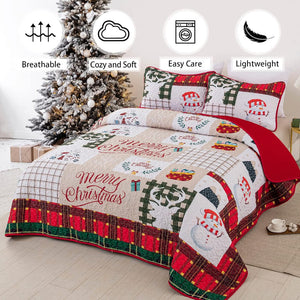 Festive Snowman Merry Christmas Queen Bedspread Set