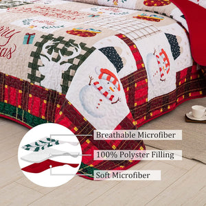 Festive Snowman Merry Christmas Queen Bedspread Set