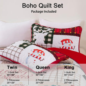 Festive Snowman Merry Christmas Queen Bedspread Set