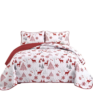 Snowflake Pattern Nordic Christmas Queen Bedspread Set