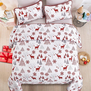 Snowflake Pattern Nordic Christmas Queen Bedspread Set