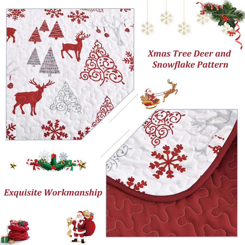 Snowflake Pattern Nordic Christmas Queen Bedspread Set