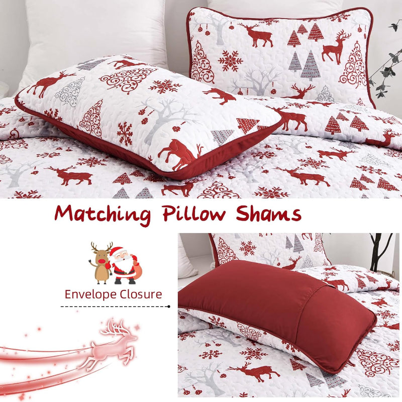 Snowflake Pattern Nordic Christmas Queen Bedspread Set