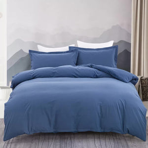 100% Cotton Premium Doona Duvet Quilt Cover Set With Soft Pillowcases Blue