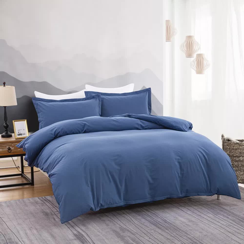 100% Cotton Premium Doona Duvet Quilt Cover Set With Soft Pillowcases Blue