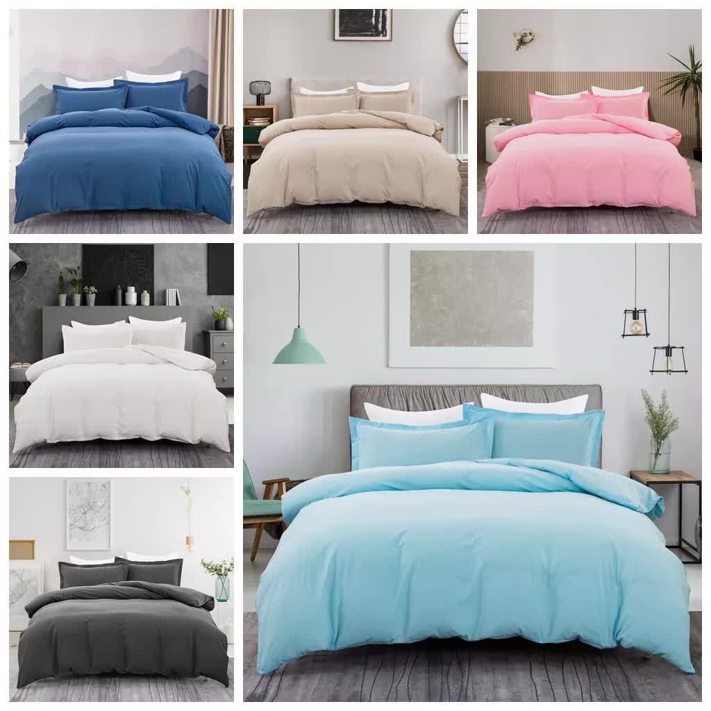 100% Cotton Premium Doona Duvet Quilt Cover Set With Soft Pillowcases Blue