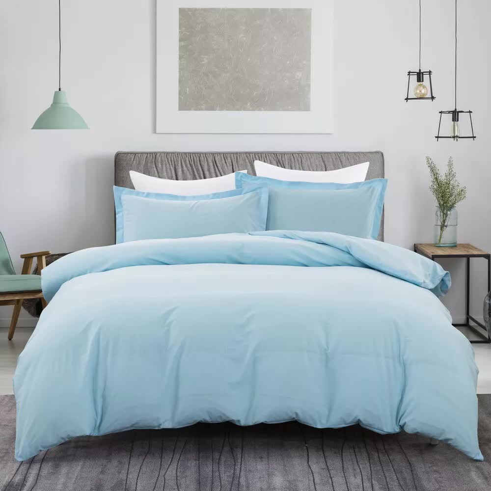 100% Cotton Premium Doona Duvet Quilt Cover Set With Soft Pillowcases Aqua King