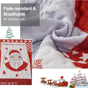 Winter Wonderland Snowman Santa Christmas Queen Bedspread Set