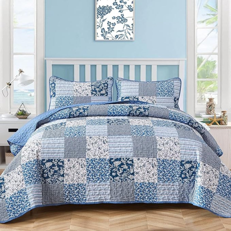 Vintage Inspired Big Check Queen Bedding Set Cozy & Stylish