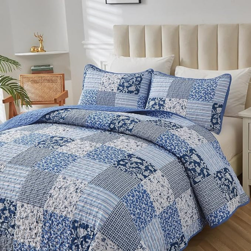 Vintage Inspired Big Check Queen Bedding Set Cozy & Stylish