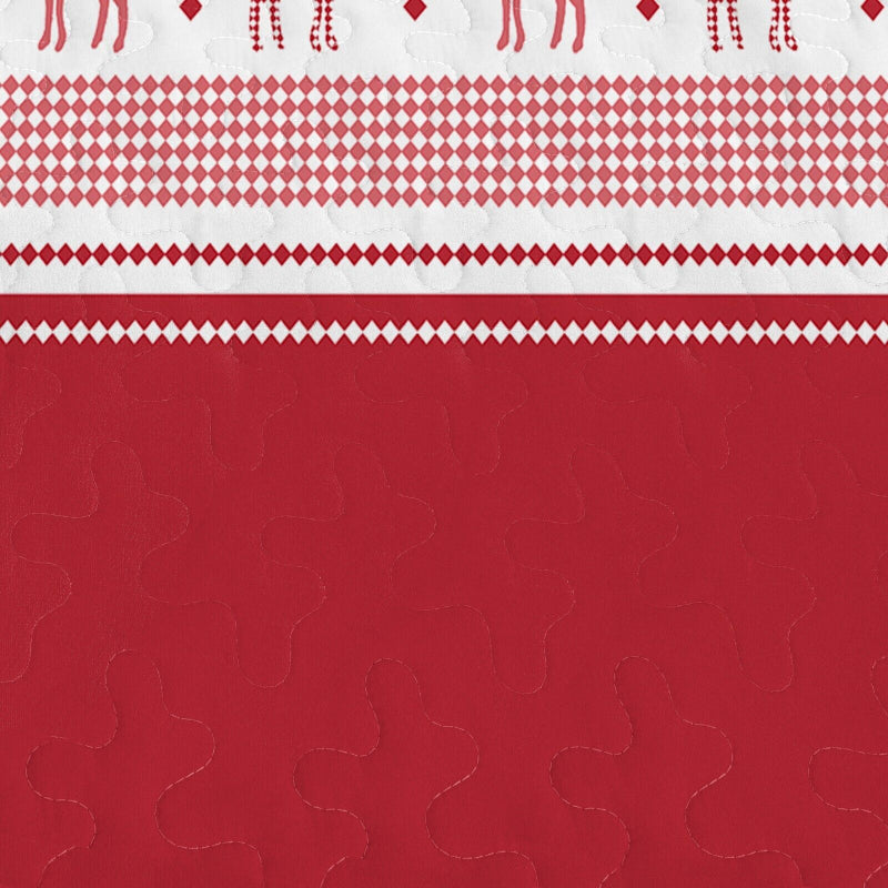 Joyful Red & White Reindeer Christmas Queen Bedspread Set