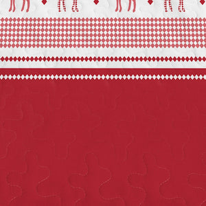 Joyful Red & White Reindeer Christmas Queen Bedspread Set