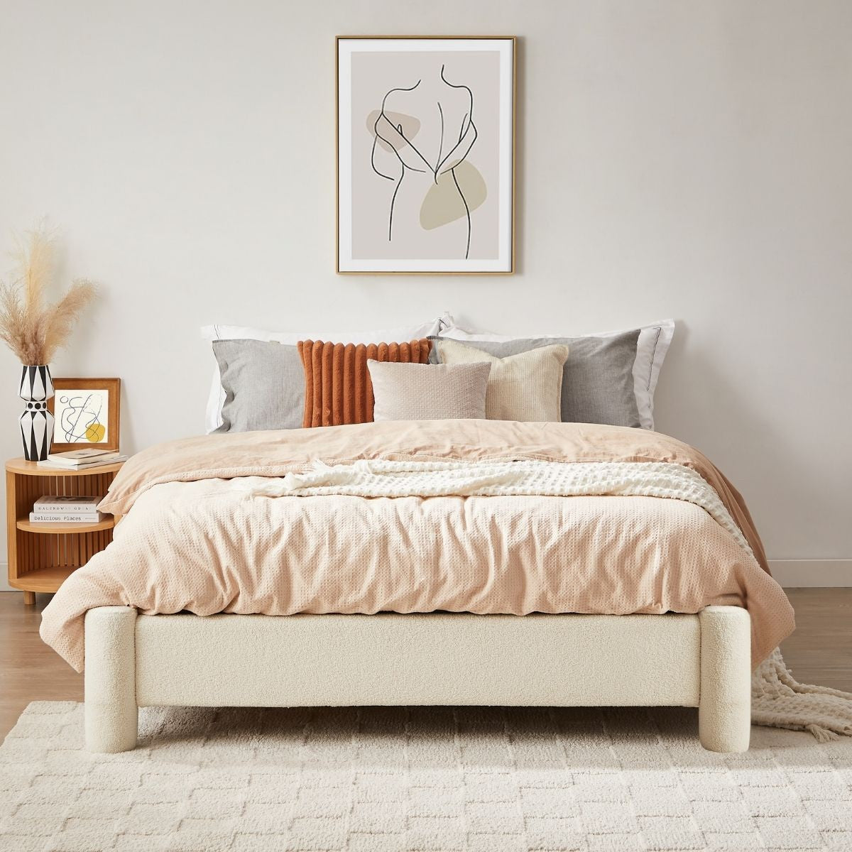 Zara Modern Boucle Fabric Bed Base King