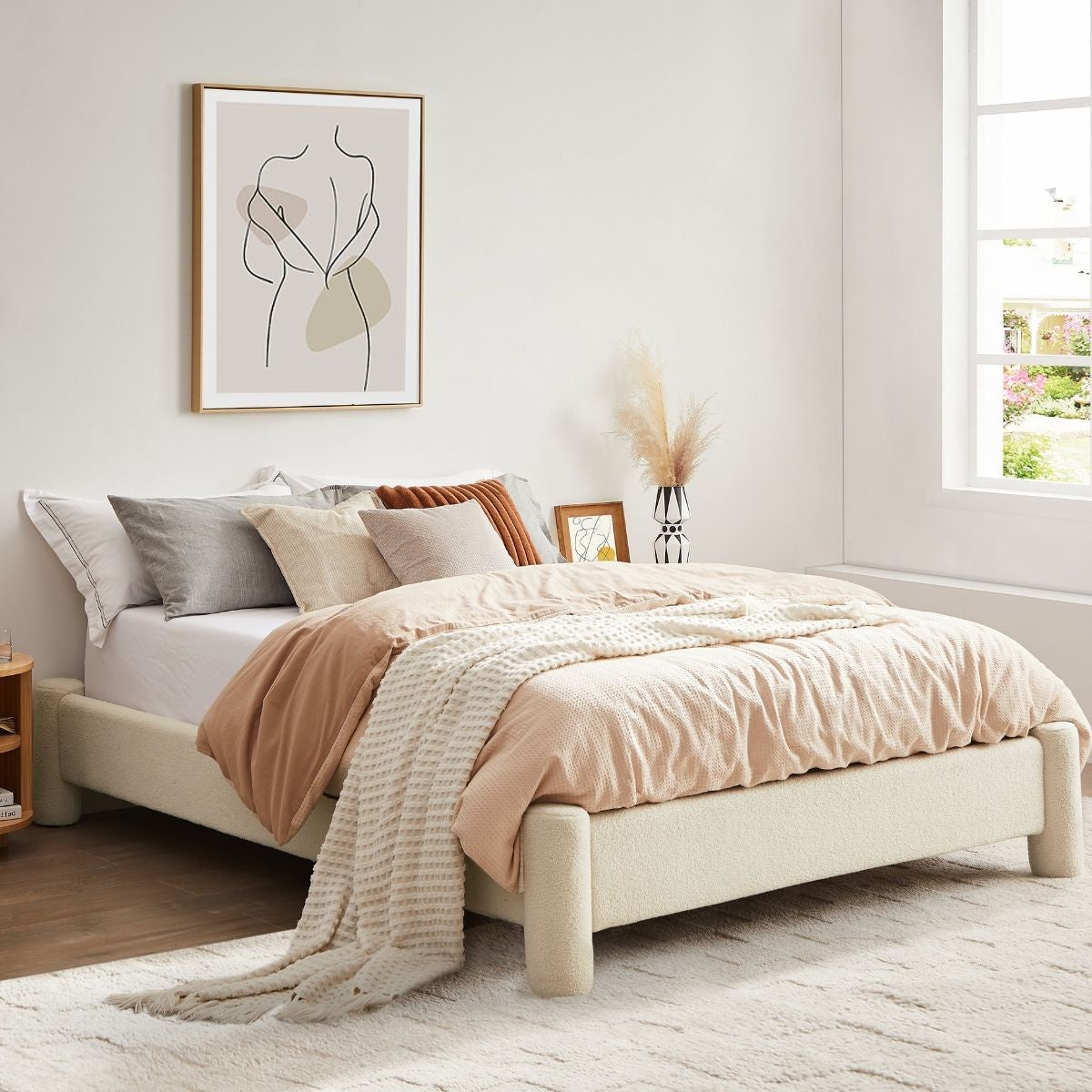 Zara Modern Boucle Fabric Bed Base King