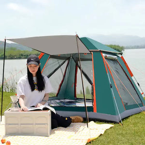 Silver Glue Waterproof Camping Tent With Awning Size: 240X240x155cm Charming And Sturdy For Outdoor Excursions (Blue)