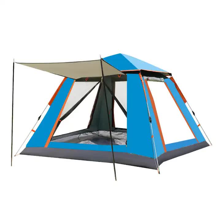 Silver Glue Waterproof Camping Tent With Awning Size: 270X270x185cm Charming And Sturdy For Outdoor Excursions (Blue)