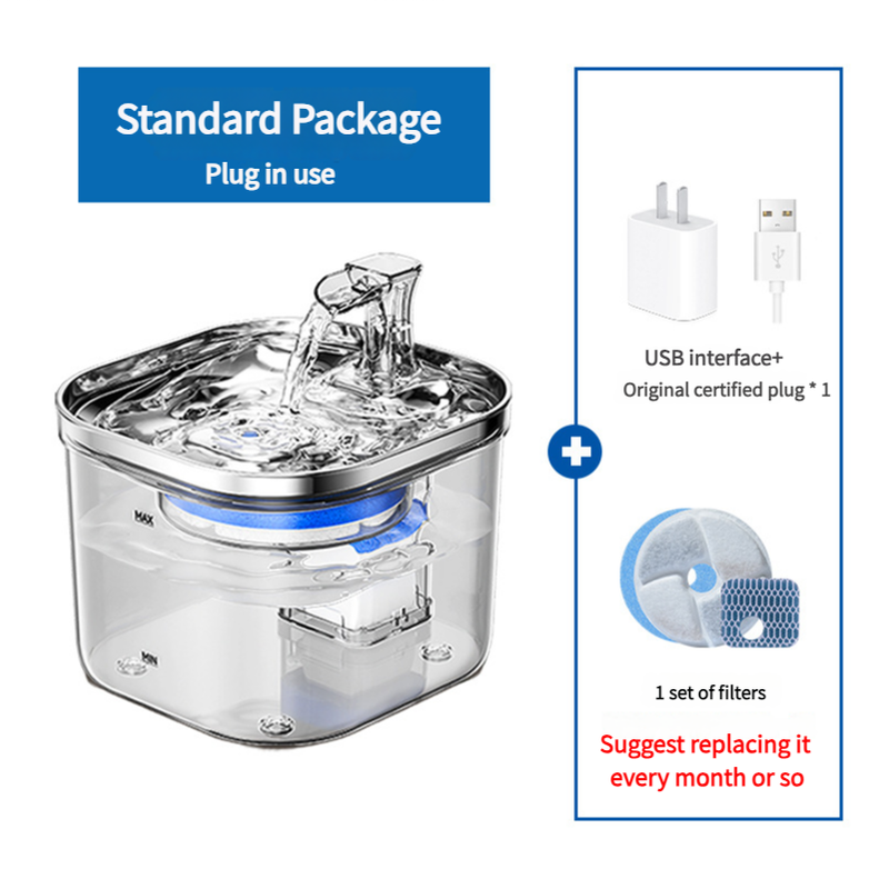 Plug In Pet Water Fountain With Usb Interface And Filter Set Transparent Design (Standard Package)