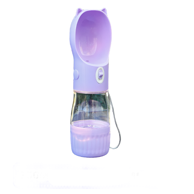 Purple Portable Dog Water Bottle With Built In Bowl Dispenser 250Ml Water180ml Food Capacityleak Proof For Travel And Wa