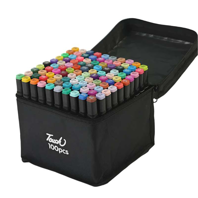 Elosung Professional Dual Tip Marker Set 100 Colors With Coded Caps For Easy Identification