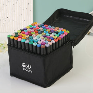 Elosung Professional Dual Tip Marker Set 100 Colors With Coded Caps For Easy Identification