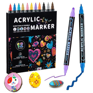 Dual Tip Acrylic Marker Set 1 5Mm Round & 1Mm Fine For Art And Craft Projects 12 Colors