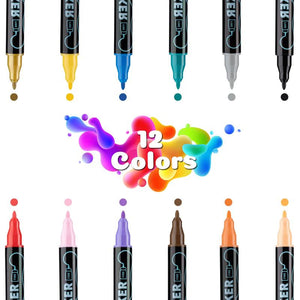 Dual Tip Acrylic Marker Set 1 5Mm Round & 1Mm Fine For Art And Craft Projects 12 Colors