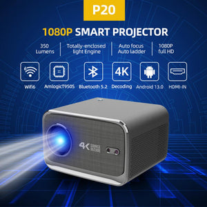 P20 1080P Smart Projector With 4K Decoding Fi 6 Bluetooth 5.2 And Android 13.0(211.2*184.72*136.5Mm)