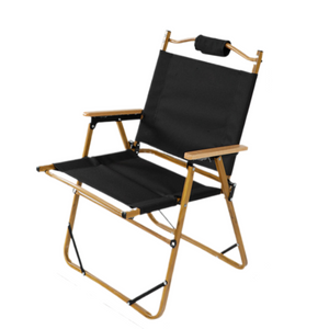 Folding Wooden Camping Chair With Headrest Lightweight Portable Outdoor (Black)