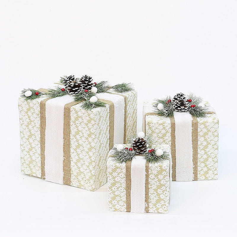 Yh99032 Set Of Decorative Christmas Gift Boxes With Pine Cones & Berrieswithout Lights Holiday For Indoor Display (15/20