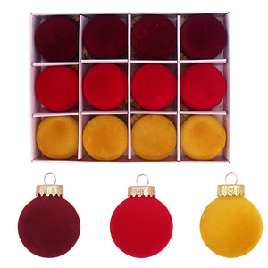 Elosung 12 Piece Velvet Christmas Ornament Set Classic Wine Red Yellow Baubles For Holiday Tree Decoration (6Cm)