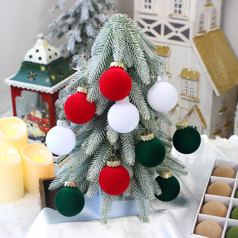 Elosung 12 Piece Velvet Christmas Ornament Set Classic Wine Red Yellow Baubles For Holiday Tree Decoration (6Cm)