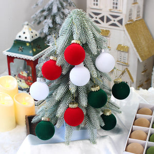 Elosung 12 Piece Velvet Christmas Ornament Set Classic Wine Red Yellow Baubles For Holiday Tree Decoration (6Cm)
