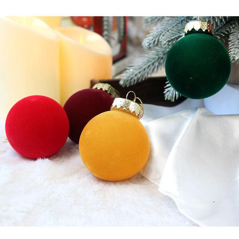 Elosung 12 Piece Velvet Christmas Ornament Set Classic Wine Red Yellow Baubles For Holiday Tree Decoration (6Cm)