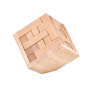 Wooden Brain Teaser Puzzle 3D Cube Game For Adults And Kids Natural Block (2.75 Inches)