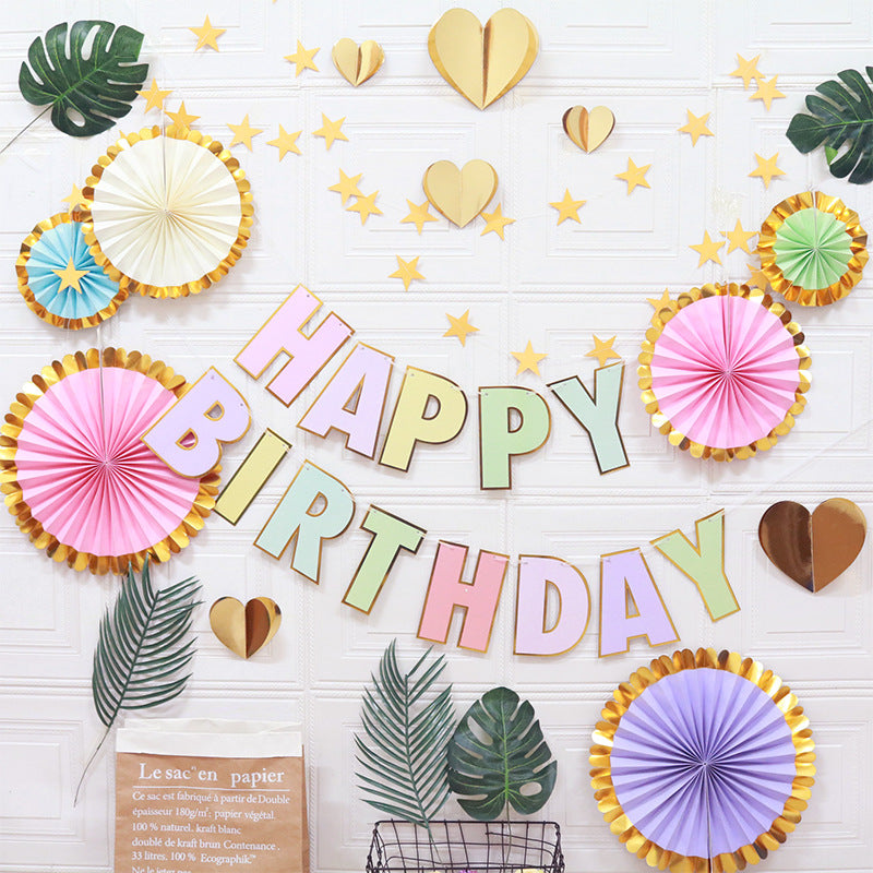 Happy Birthday Party Decoration Set Fan Decorations Hearts Stars & Banner