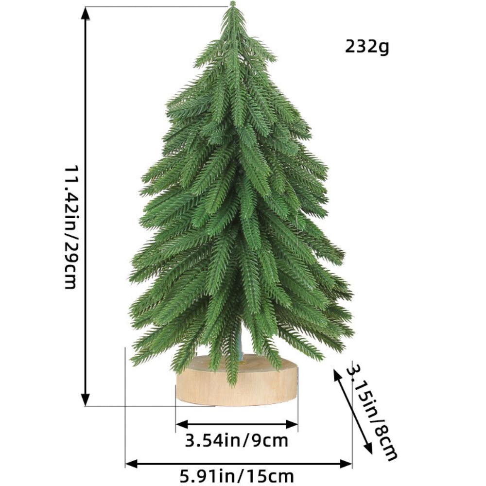 Miniature Artificial Pine Tree Decoration 11.42 Inch Tabletop Christmas With Wooden Base