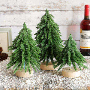 Miniature Artificial Pine Tree Decoration 11.42 Inch Tabletop Christmas With Wooden Base