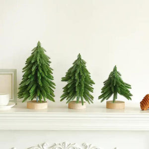 Miniature Artificial Pine Tree Decoration 11.42 Inch Tabletop Christmas With Wooden Base