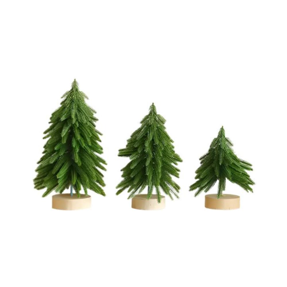 Miniature Artificial Pine Tree Decoration 11.42 Inch Tabletop Christmas With Wooden Base