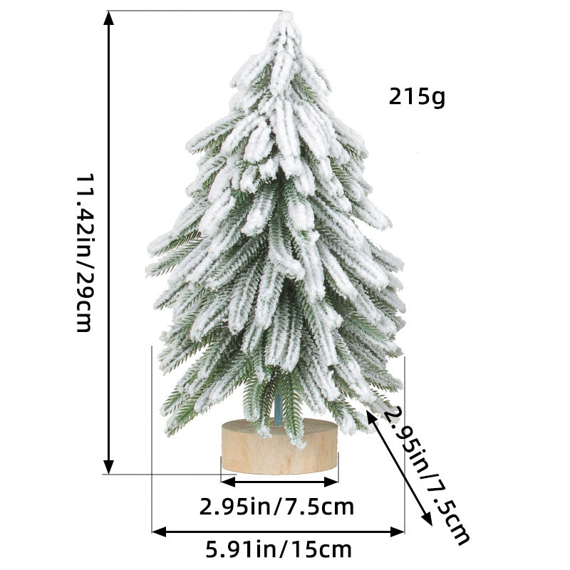 Miniature Snowy Artificial Pine Tree Decoration 11.42 Inch Tabletop Christmas With Wooden Base