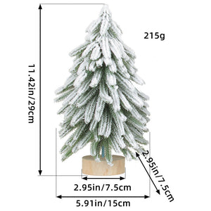 Miniature Snowy Artificial Pine Tree Decoration 11.42 Inch Tabletop Christmas With Wooden Base