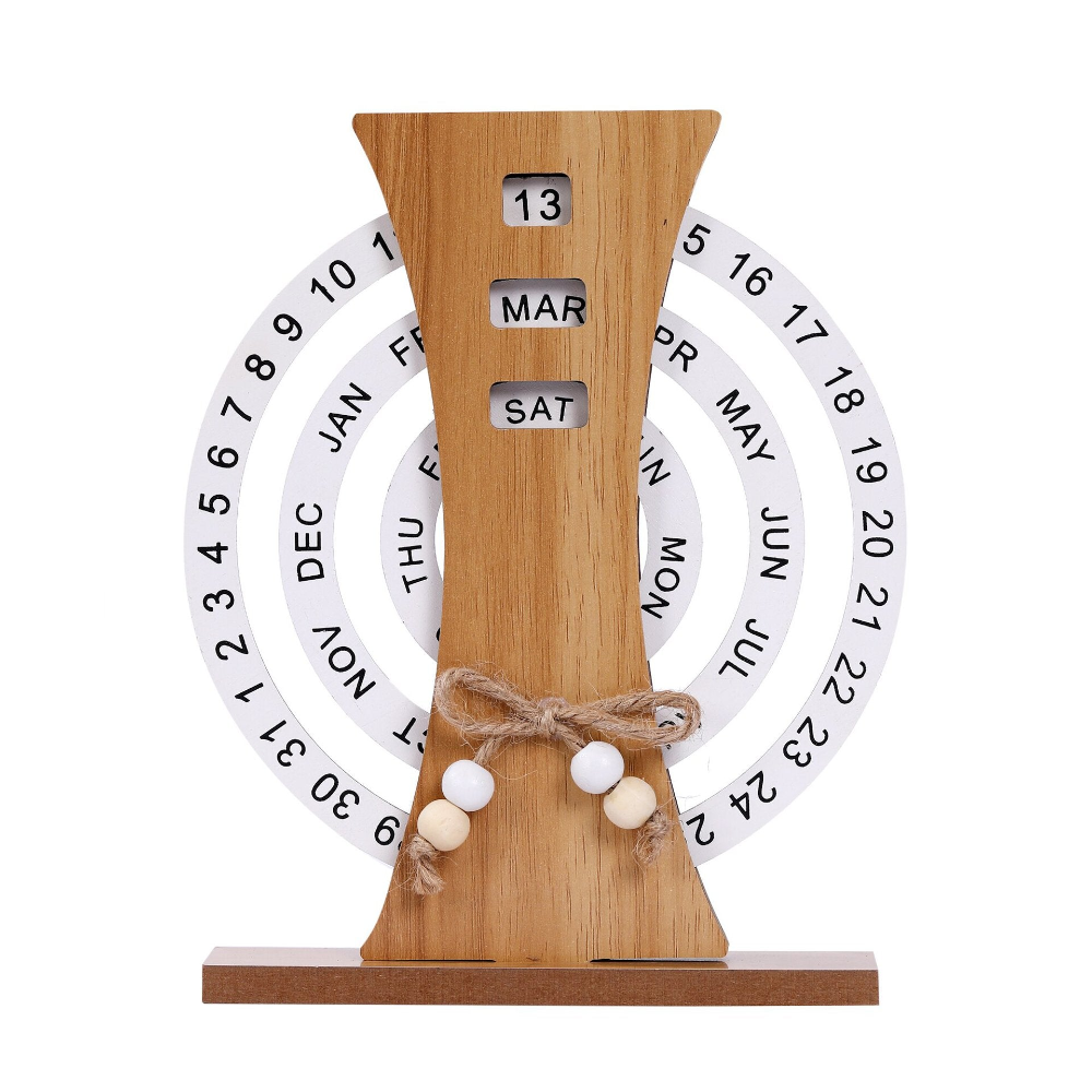 Rustic Perpetual Wooden Calendar | Decorative Home & Desk Accessory (Ferris Wheel Shape)