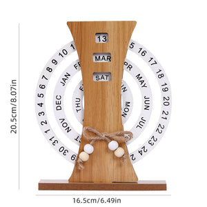 Rustic Perpetual Wooden Calendar | Decorative Home & Desk Accessory (Ferris Wheel Shape)